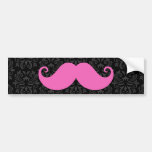 Pink handlebar moustache on black damask pattern bumper stickers