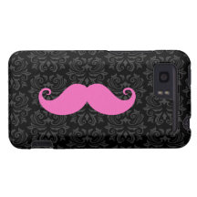 Pink handlebar moustache on black damask pattern HTC vivid cases