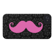 Pink handlebar moustache on black damask pattern iPhone 4 Case-Mate case