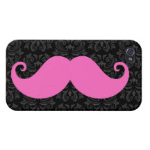 Pink handlebar moustache on black damask pattern iPhone 4/4S cover
