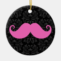 Pink handlebar moustache on black damask pattern ornaments