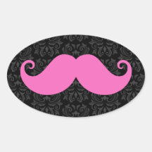 Pink handlebar moustache on black damask pattern stickers