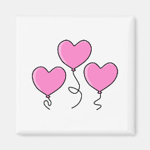 Pink Heart Balloon with Black Outline. Refrigerator Magnet