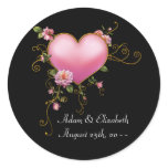 Pink Heart Black Wedding Favor Label Stickers