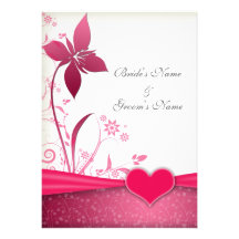 Pink Heart Floral Wedding Reply RSVP Cards Personalized Invite