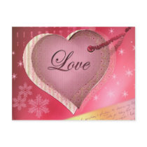 Pink heart love letter postcards