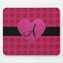 Pink heart monogram roses mouse pads