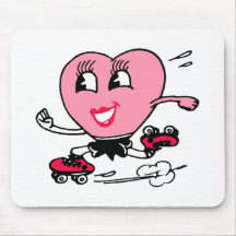 Pink Heart on Roller Skates Mousepads