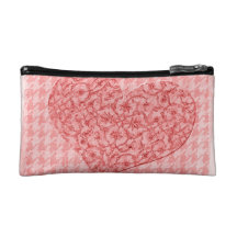 Pink heart pattern on houndstooth makeup bags