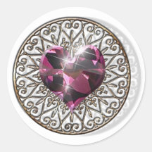 Pink Heart Round Stickers