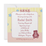 Pink Heart Teddy Bear Baby Shower Invitation