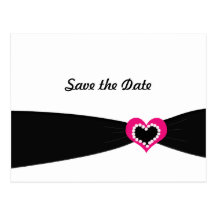 Pink Heart with Black Ribbon Save the Date Postcards