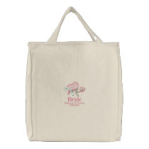 Pink hearts and flowers bride embroidered bag