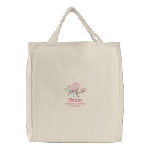 Pink hearts and flowers bride embroidered bag
