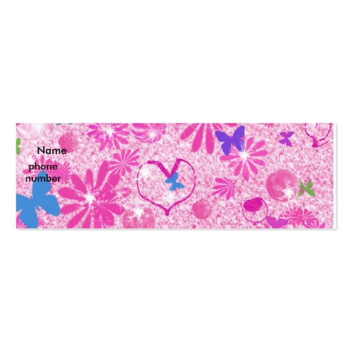 Pink hearts and flowers business card template