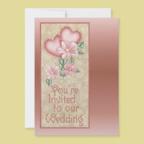 Pink Hearts and Flowers Wedding invitations