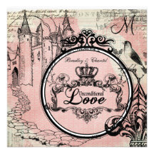 Pink Herringbone Unconditional Love Wedding Invite