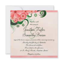 Pink Hibiscus Floral Custom Wedding Invitation