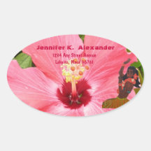 Pink Hibiscus Hula Dance address label Oval Sticker
