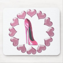 Pink High Heel Stiletto Shoe and Hearts Art Gifts Mouse Pad