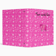 Pink hippo hearts valentine 3 ring binders