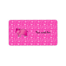 Pink hippo hearts valentine custom address label