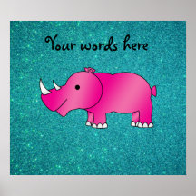 Pink hippo turquoise glitter posters