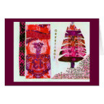 Pink Holiday Tree Collage Greeting Cards