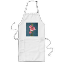 PINK HOLLYHOCKS IN OIL PASTEL APRONS
