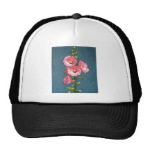 PINK HOLLYHOCKS IN OIL PASTEL HATS