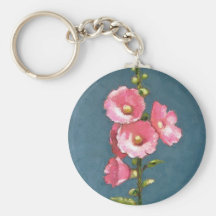PINK HOLLYHOCKS IN OIL PASTEL KEYCHAIN