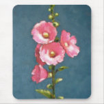 PINK HOLLYHOCKS IN OIL PASTEL MOUSE PAD
