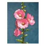 PINK HOLLYHOCKS IN OIL PASTEL POST CARDS