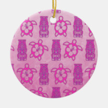Pink Honu And Tiki Mask Ornaments