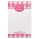 Pink houndstooth personalized monogram stationery