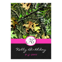 Pink Hunting Camo Birthday Party Invitations