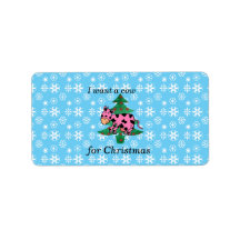 Pink I want a cow for christmas Personalized Address Label