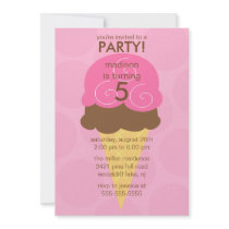 Pink Ice Cream Cone Birthday Invitation