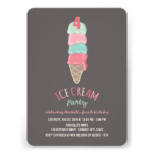 Pink Ice Cream Cone Girl Birthday Party Invite