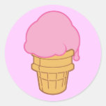 Pink Ice Cream Cone Round Stickers
