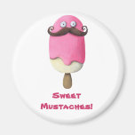 Pink Ice Cream with Moustaches Fridge Magnet