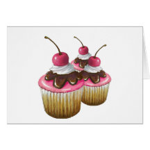 Pink Icing on Cupcakes: Cherry On Top: Art Card