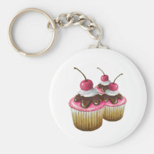 Pink Icing on Cupcakes: Cherry On Top: Art Key Chain
