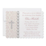 Pink Ivory Damask Cross Baby Girl Christening invitations