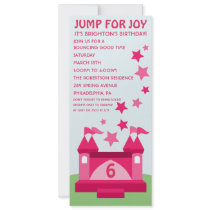 Pink Jump for Joy Bounce House Birthday Invitation
