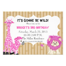 Pink Jungle Safari Birthday Invitation