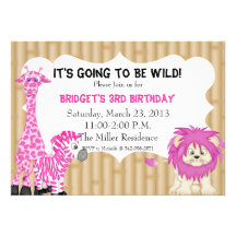 Pink Jungle Safari Birthday Invitation