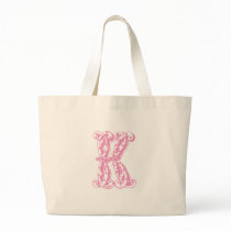 Pink K Monogram Letter Tote Bags