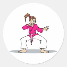 Pink Karate Round Stickers