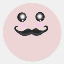 Pink Kawaii Moustache Round Stickers